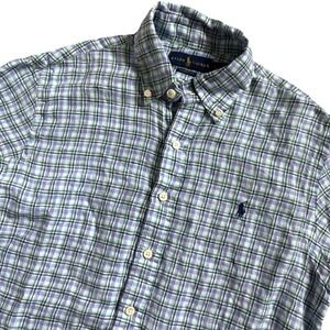 Polo Ralph Lauren 100% Linen Plaid Short Sleeve Button Down Shirt Men XS S Blue